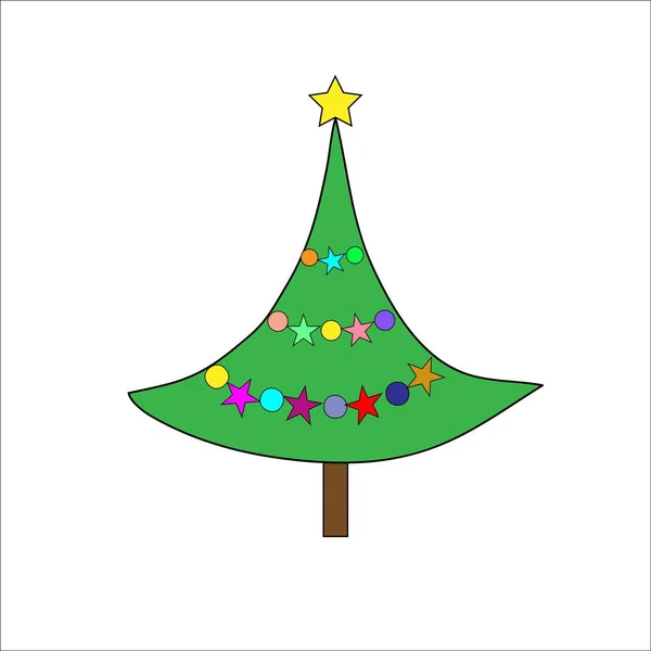 Arbre Noël Vert Avec Jouets Guirlande Nouvel Illustration Vectorielle — Image vectorielle
