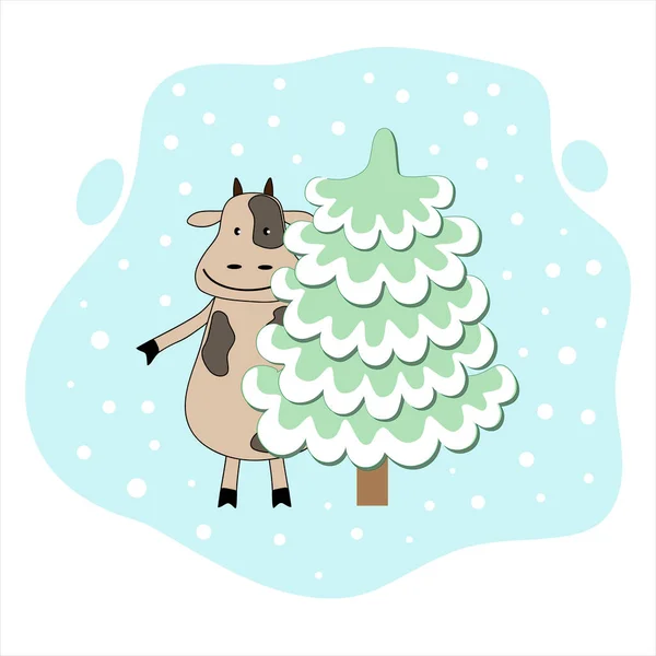 Christmas Brown Bull Christmas Tree - Stok Vektor