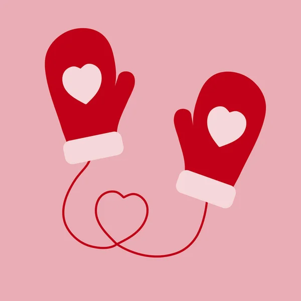 Mitaines Rouges Avec Motif Forme Cœur Illustration Vectorielle Saint Valentin — Image vectorielle