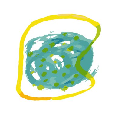 Beyaz arka planda izole edilmiş sarı ve mavi suluboya lekeleri. Fırça darbeleri. Karalama elementleri. Vektör aydınlatması.