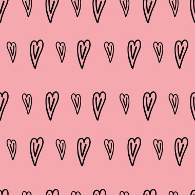 Pembe arka planda büyük ve küçük kalpler. Kusursuz kumaş. Vektör çizimi. Duvar kağıdı. Arkaplan.