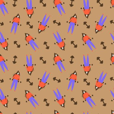 Kahverengi arka planda dambılları olan bir kız. Kusursuz bir geçmişi var. Vektör çizimi. Spor..