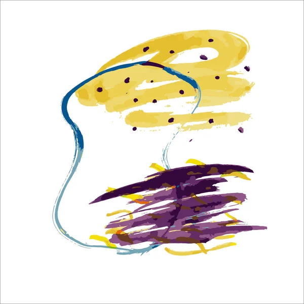 Coups Pinceau Abstraits Jaune Violet Orange Aquarelle Isolée Peinture Illustration — Image vectorielle