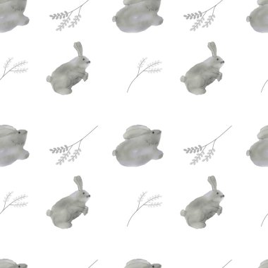 Easter bunny and pussy willow branch on a white background.