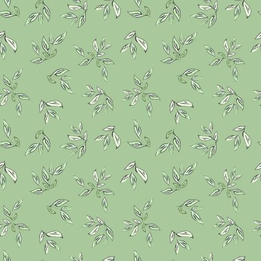 Yeşil bir zemin üzerinde yeşil yaprakların dalları çizilmiş..