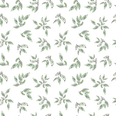 Beyaz arka planda yeşil yapraklı dallar çiziyor. Kusursuz bir geçmişi var. Vektör illüstrasyonu.