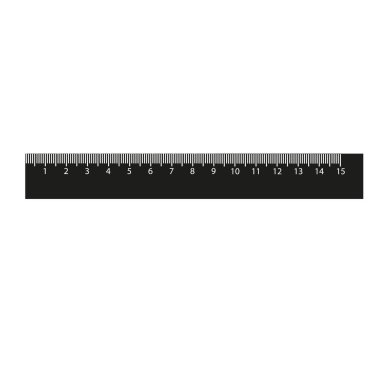 The measuring tool is a black isolated ruler with a scale in centimeters. Stationery. Vector illustration.