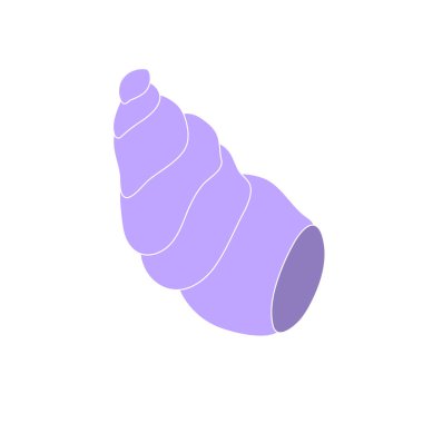 İzole edilmiş bir arka planda güzel kıvırcık mor deniz kabuğu. Malyusk lavaboda. Denizdeki deniz yaşamı ve akean yaşamı. Vektör illüstrasyonu.