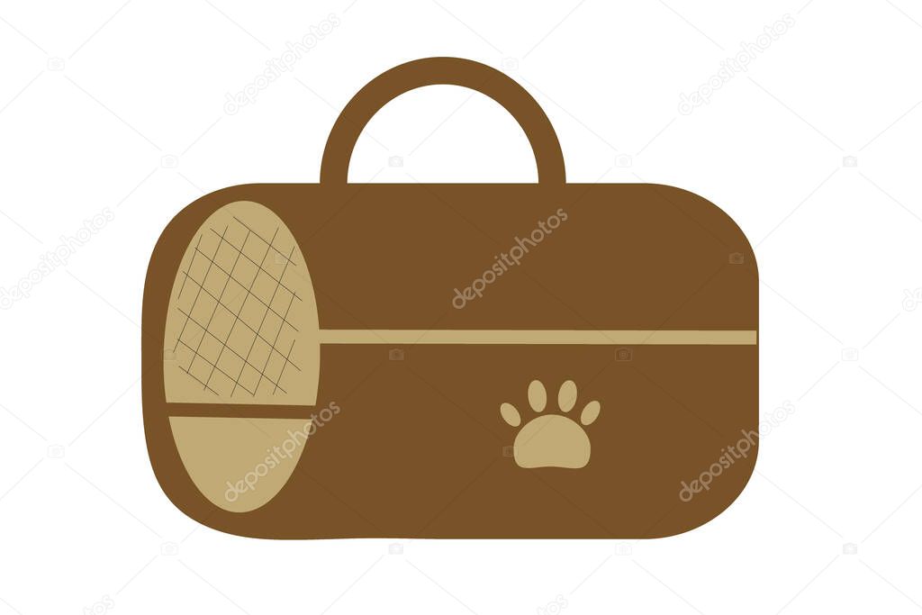 Carrying bag for small dogs or cats. Accessories for pets. Shop concept. Flat isolated vector illustration. Icons.