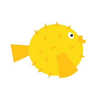 Tecrit edilmiş bir arka planda deniz balığı. Balık. Kirpi. Çok çeşitli popüler renkli balıklar. Şirin düz vektör çizimi. Element veya bayrak.