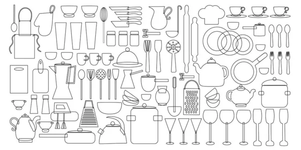 Doodle Set Utensils Kitchen Utensils Cooking Stroke Плоский Векторный Рисунок — стоковый вектор