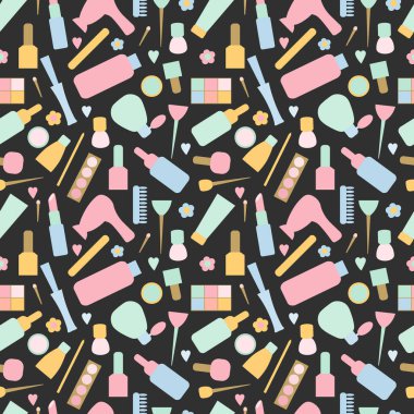 Vücut ve yüz derisi için kozmetik ve spa elementlerinin kusursuz çizimi. Doğal organik kozmetik ürünü. Bayan Tavara 'dan duvar kağıdı. Düz vektör illüstrasyonu.