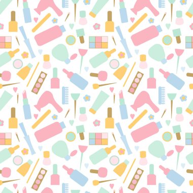 Vücut ve yüz derisi için kozmetik ve spa elementlerinin kusursuz çizimi. Doğal organik kozmetik ürünü. Bayan Tavara 'dan duvar kağıdı. Düz vektör illüstrasyonu.