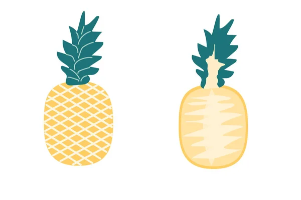 Celý Ananas Plátek Ananasu Izolovaném Bílém Pozadí Plochá Vektorová Ilustrace — Stockový vektor