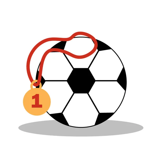 Piłka Medalem Zwycięzcy Mistrzostw Atrybuty Gry Piłkę Nożną Dla Pocztówki — Wektor stockowy