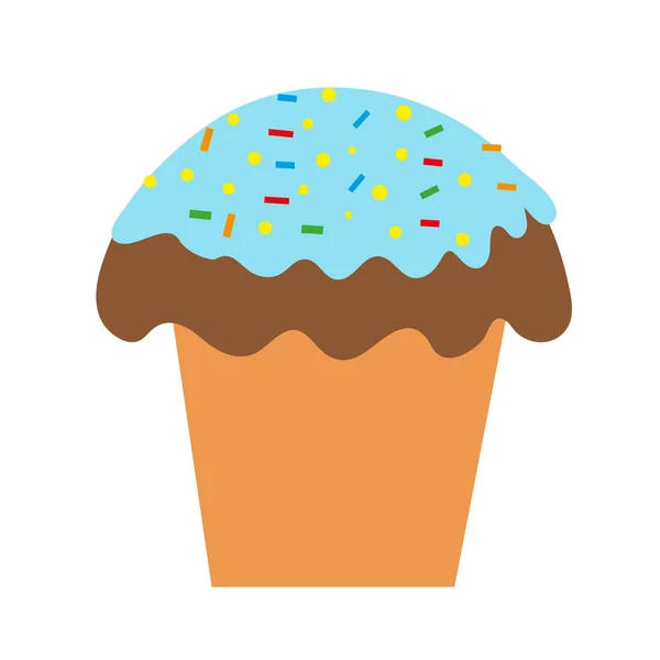 美味的纸杯蛋糕蓝色的糖霜在一个孤立的背景。烘焙甜点。茶时间。设计元素。不健康的食物。平面插图. — 图库矢量图片