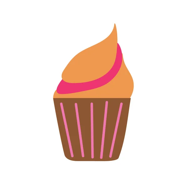 Farbige Cupcake in einer Schüssel mit Orangencreme auf einem isolierten Hintergrund. Desserts backen. Teezeit. Designelemente. Ungesunde Ernährung. Flache Illustration. — Stockvektor