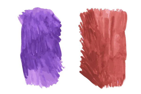 Un ensemble de deux coups de pinceau aquarelle de couleur. Eléments vectoriels pour la conception. Tache violette et marron. — Image vectorielle