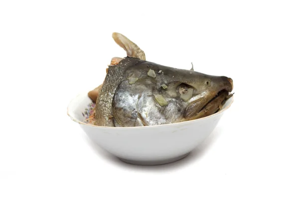 Peixe fervido em um prato. Foto . — Fotografia de Stock