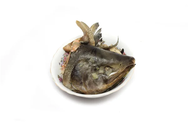 Du poisson bouilli dans une assiette. Photographie . — Photo