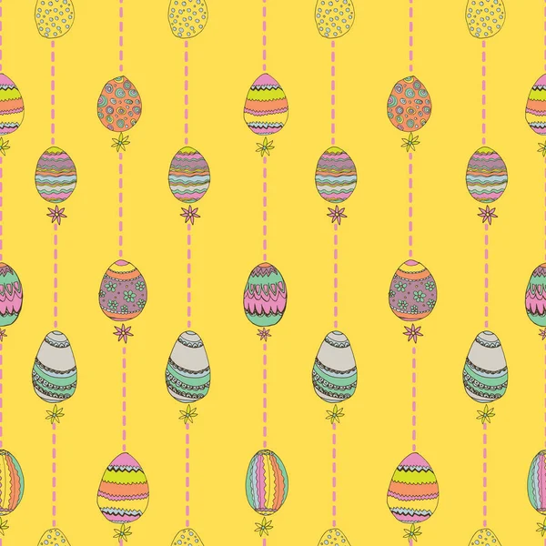 Easter Seamless Pattern Easter Eggs Flowers Branches Hand Drawn Vector — Stock Vector