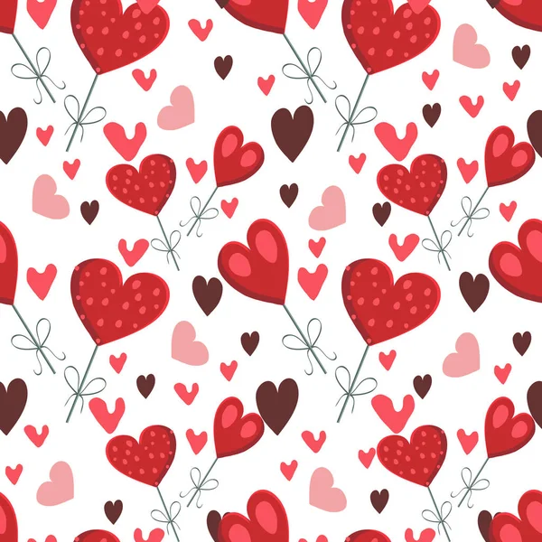 Valentines Day Seamless Pattern Pink Red Hearts Candies Cupids Diamonds — Stock Vector