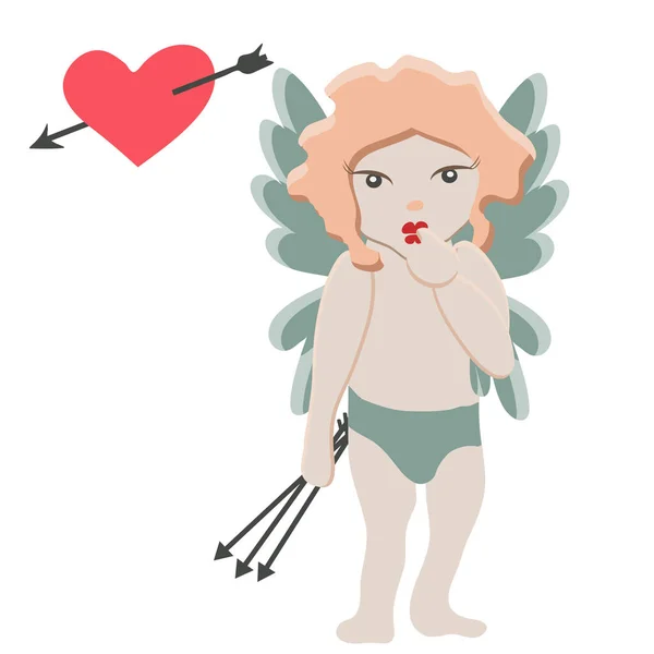 Gelukkige Valentijnsdag Kaart Vector Illustratie Cupido Harten Snoepjes Diamanten — Stockvector