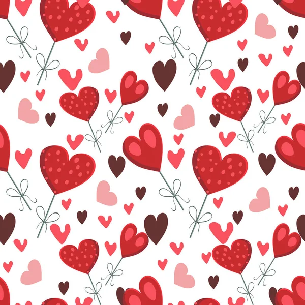 Dia Dos Namorados Padrão Sem Costura Com Corações Rosa Vermelho — Vetor de Stock
