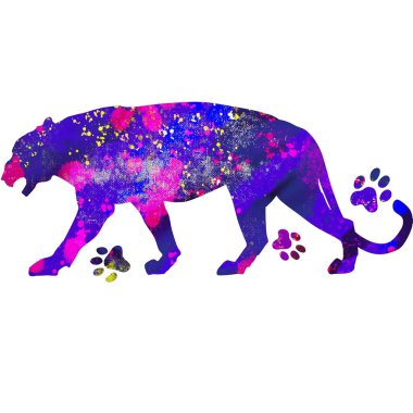 Suluboya kaplan silueti. El çizimi illüstrasyon.