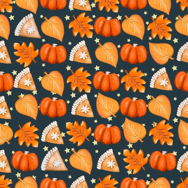 День Благодарения Бесшовный Шаблон Осень Тема Повторите Фон Осенними Листьями — стоковое фото
