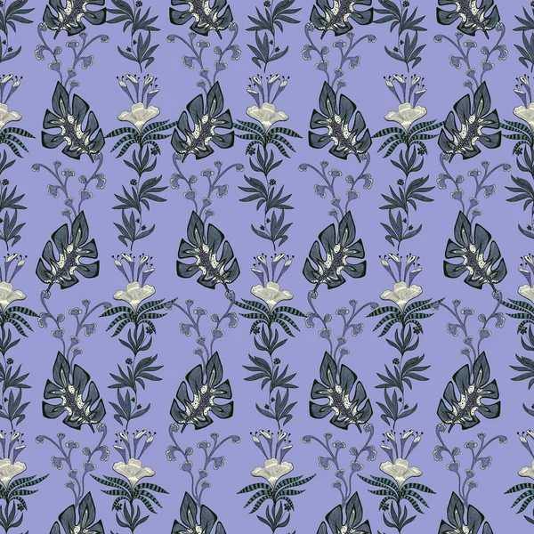 Tropisches Nahtloses Muster Mit Handgezeichneten Monstera Palmblättern — Stockfoto