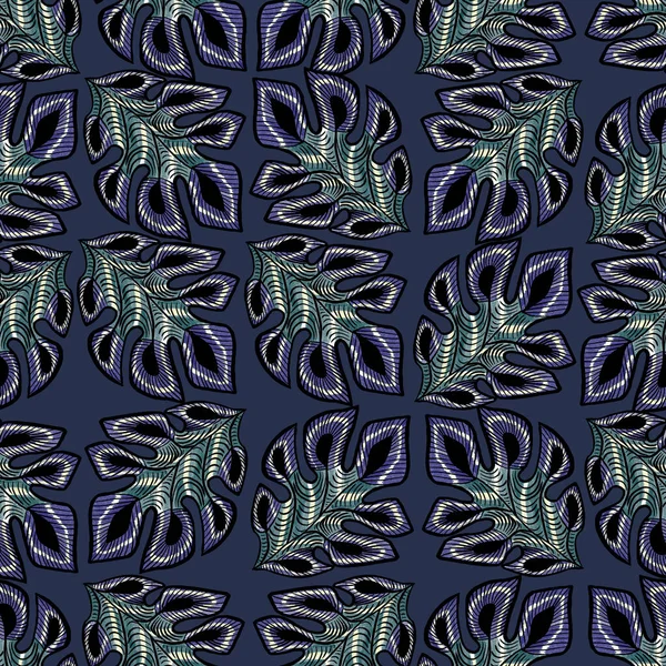 Tropical Seamless Pattern Hand Drawn Monstera Palm Leaves — Stock Photo, Image