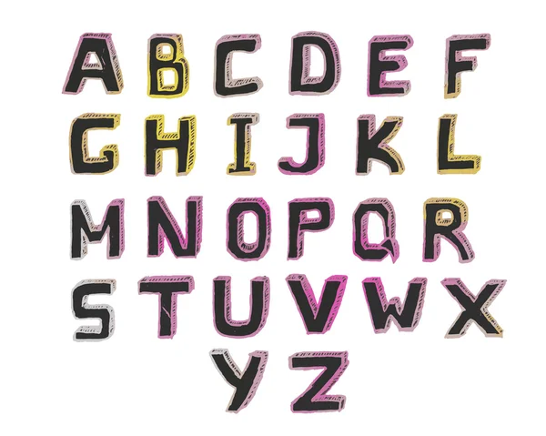 Alphabet anglais dessiné à la main isolé sur blanc . — Image vectorielle