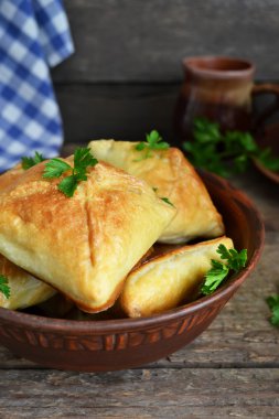 Puff with mushrooms, cheese