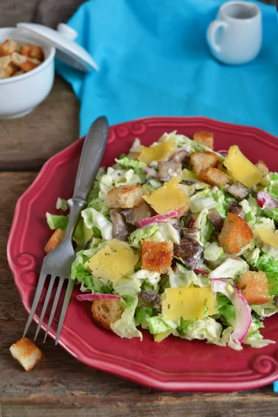 Ensalada de col china con croutons, queso y salsa delicada — Foto de Stock