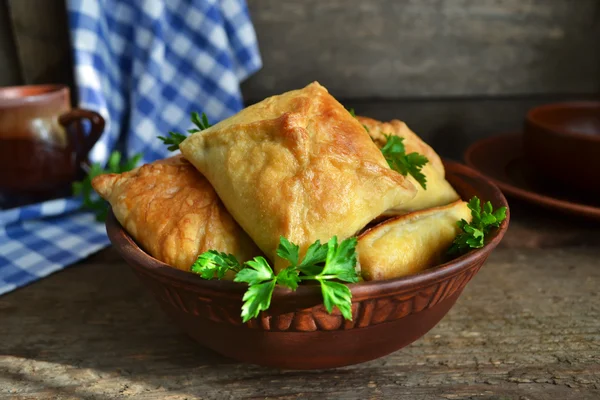 Puff with mushrooms, cheese