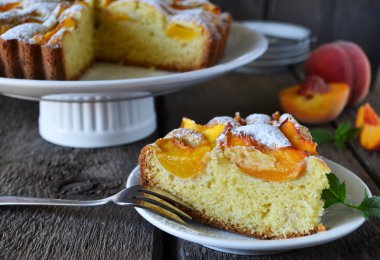 Şeftali, hassas pastayla tozunu ile krema şeker 