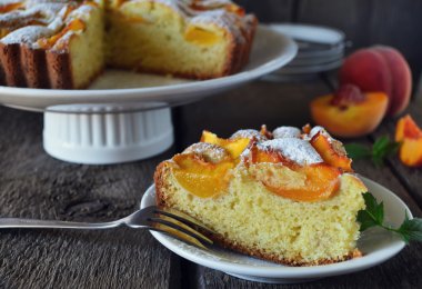 Şeftali, hassas pastayla tozunu ile krema şeker 