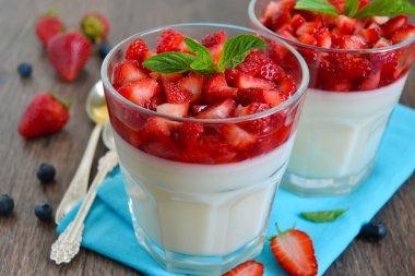 Çilek ve nane ile Vanilla panna cotta