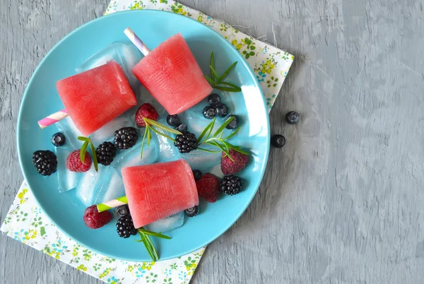 Summer cold desert- frozen watermelon juice, ice cream of berrie