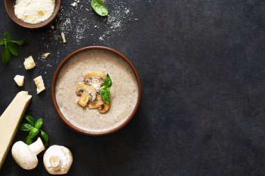 Beton zeminde mantarlı ve peynirli çorba püresi..