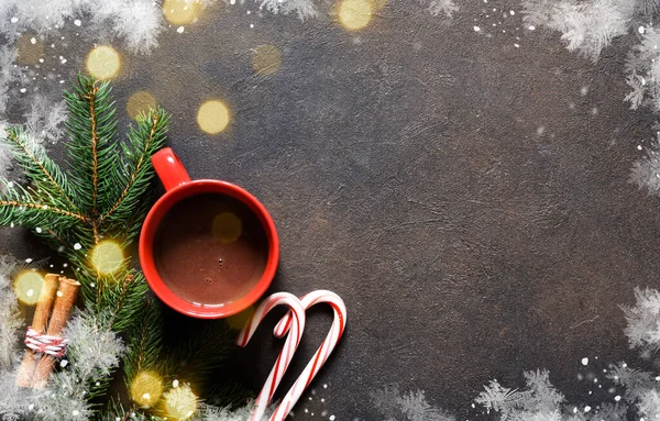 Chocolate Caliente Con Malvaviscos Bebida Caliente Invierno Decoración Año Nuevo —  Fotos de Stock