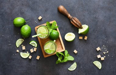 Mojito. Nane, limon, cin ve kamış şekerli geleneksel yaz içeceği..