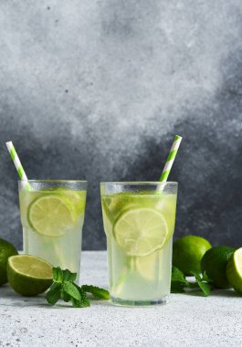 Limonlu buzlu çay. Beton zeminde soğuk limonata..
