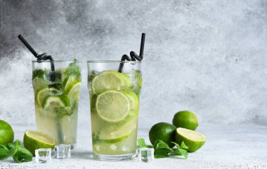 Naneli ve limonlu soğuk mojito. Klasik bir romlu yaz içkisi..
