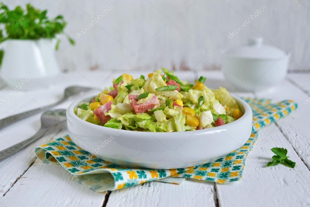 Salad With Chinese Cabbage Ham And Corn Stock Photo C Demchenkov D Mail Ru 96974098