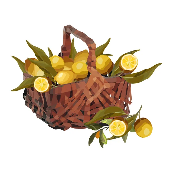 Vector basket of ripe lemons — Stock Vector