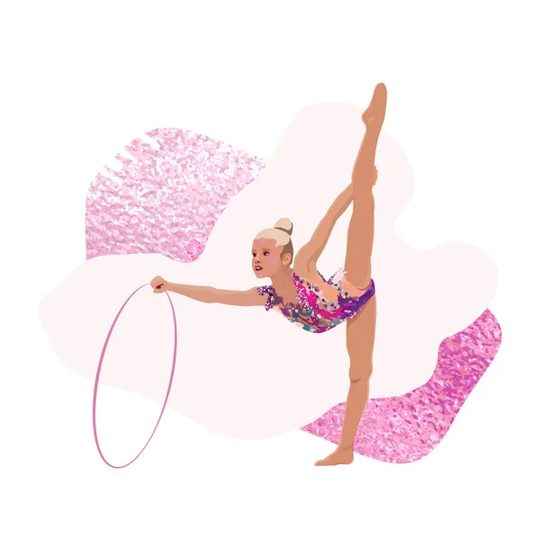Ta holka cvičí v gymnastice s obručí — Stockový vektor