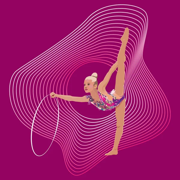 Elegant Drawing Gymnast Girl Practicing Gymnastics Hoop Abstract Background — Stock Vector