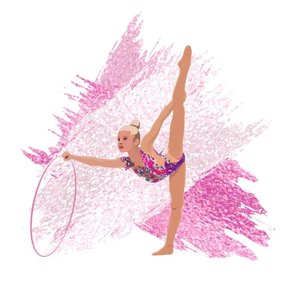 Dziewczyna ćwiczy gimnastykę z obręczą. — Wektor stockowy